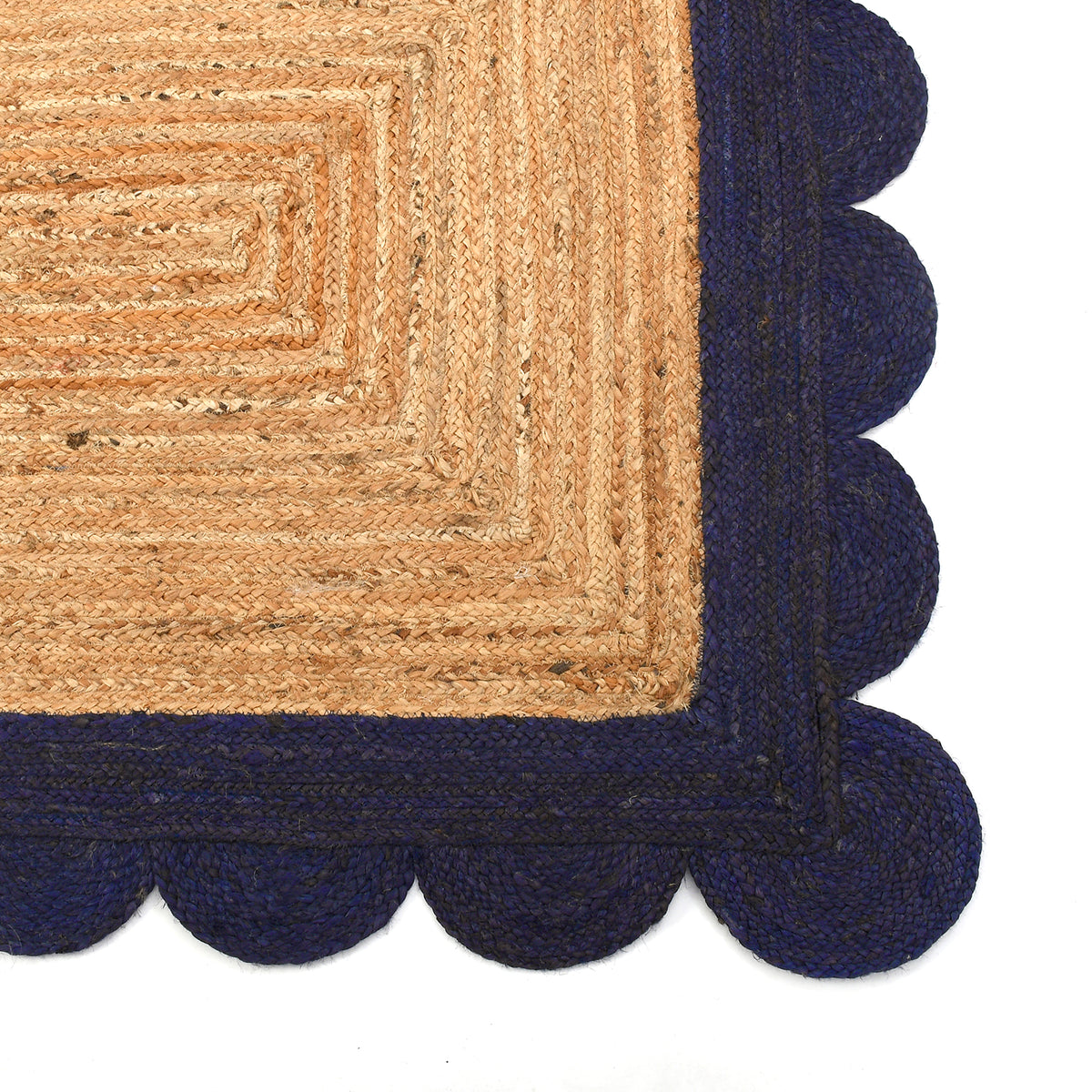 Natural Jute Rug with Scalloped Edge, Durable Jute Scalloped Rug, Area Rug for Busy Space and Entryway