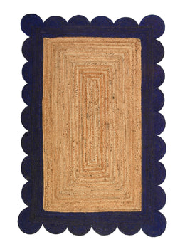 Natural Jute Rug with Scalloped Edge, Durable Jute Scalloped Rug, Area Rug for Busy Space and Entryway