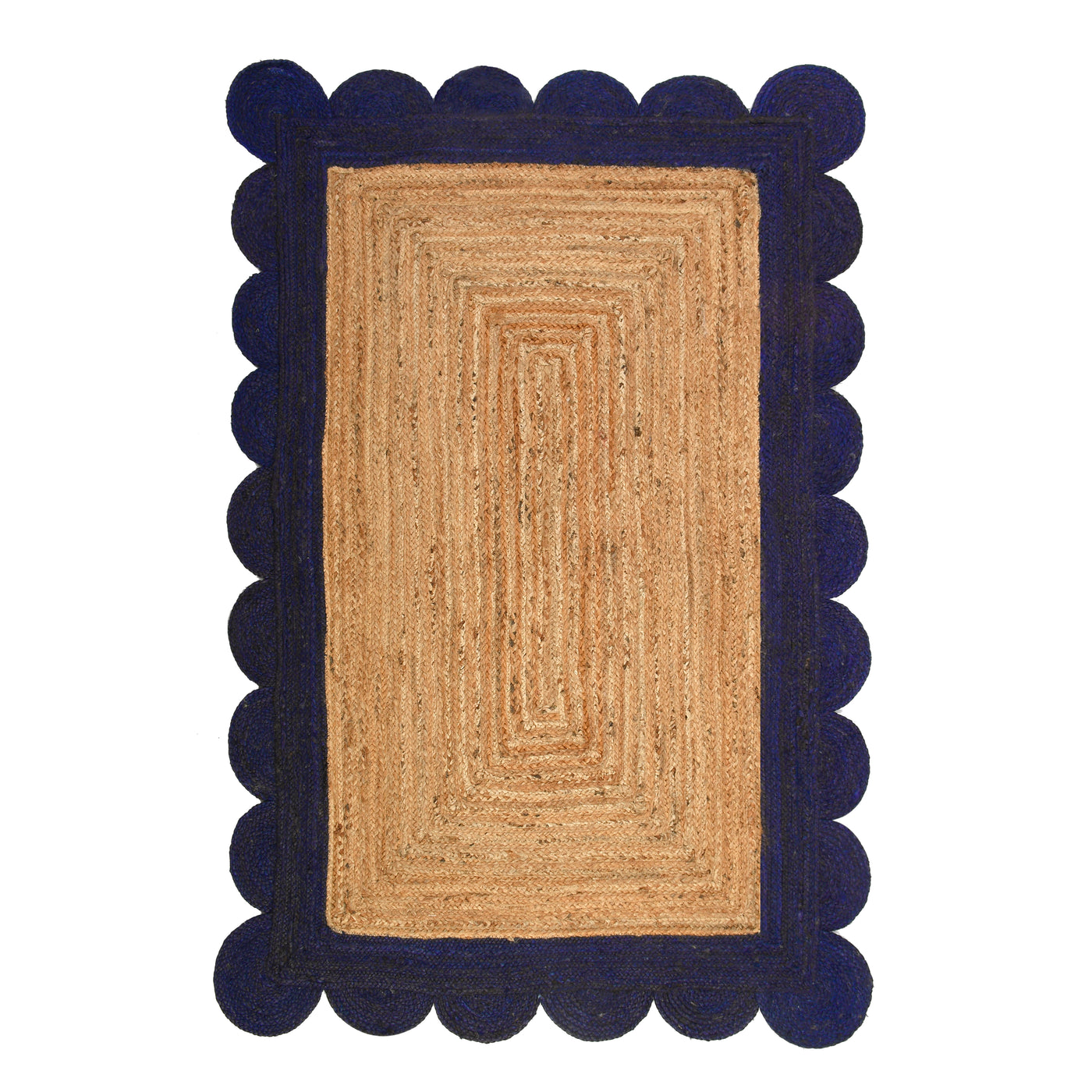 Natural Jute Rug with Scalloped Edge, Durable Jute Scalloped Rug, Area Rug for Busy Space and Entryway