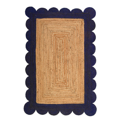 Natural Jute Rug with Scalloped Edge, Durable Jute Scalloped Rug, Area Rug for Busy Space and Entryway