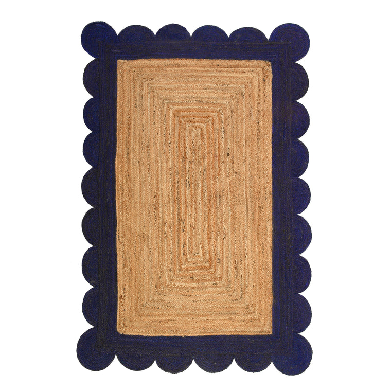 Natural Jute Rug with Scalloped Edge, Durable Jute Scalloped Rug, Area Rug for Busy Space and Entryway