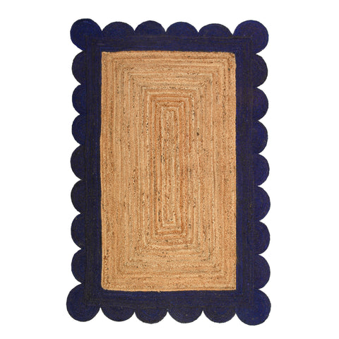 Natural Jute Rug with Scalloped Edge, Durable Jute Scalloped Rug, Area Rug for Busy Space and Entryway