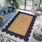 Natural Jute Rug with Scalloped Edge, Durable Jute Scalloped Rug, Area Rug for Busy Space and Entryway