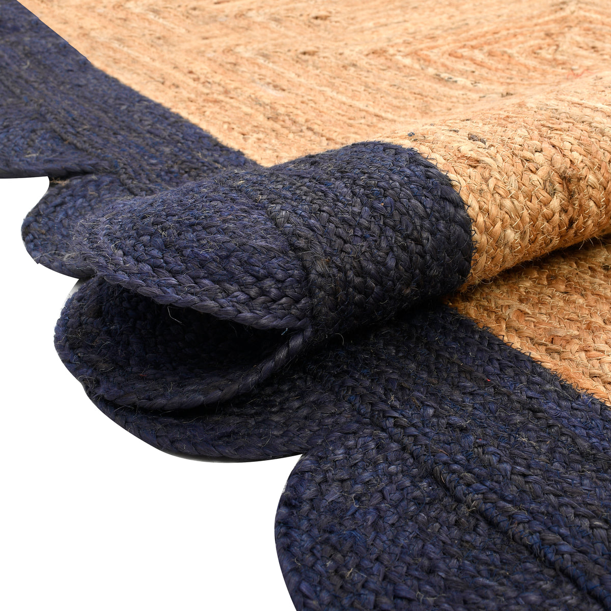 Natural Jute Rug with Scalloped Edge, Durable Jute Scalloped Rug, Area Rug for Busy Space and Entryway