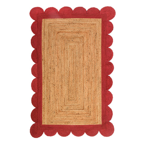 Jute Scalloped Rug for Entryway, Living Room, Kitchen | Woven Area Rug for Heavy Traffic Areas