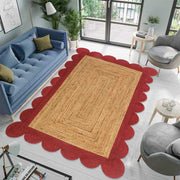Jute Scalloped Rug for Entryway, Living Room, Kitchen | Woven Area Rug for Heavy Traffic Areas