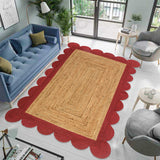 Jute Scalloped Rug for Entryway, Living Room, Kitchen | Woven Area Rug for Heavy Traffic Areas