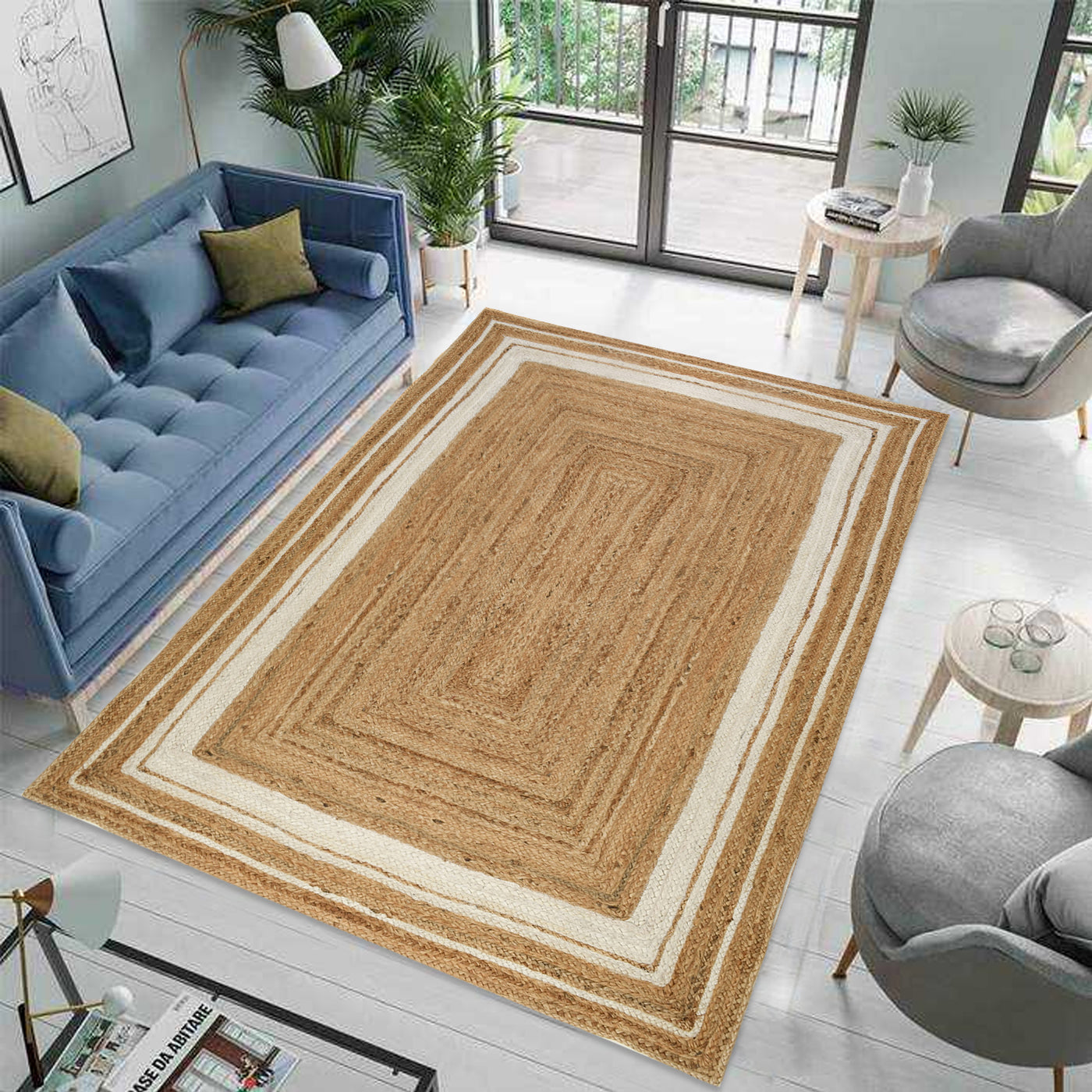 Jute Hallway Runner Rug | Boho Braided Jute Rug | . Large Jute Area Rug 12X15 Feet