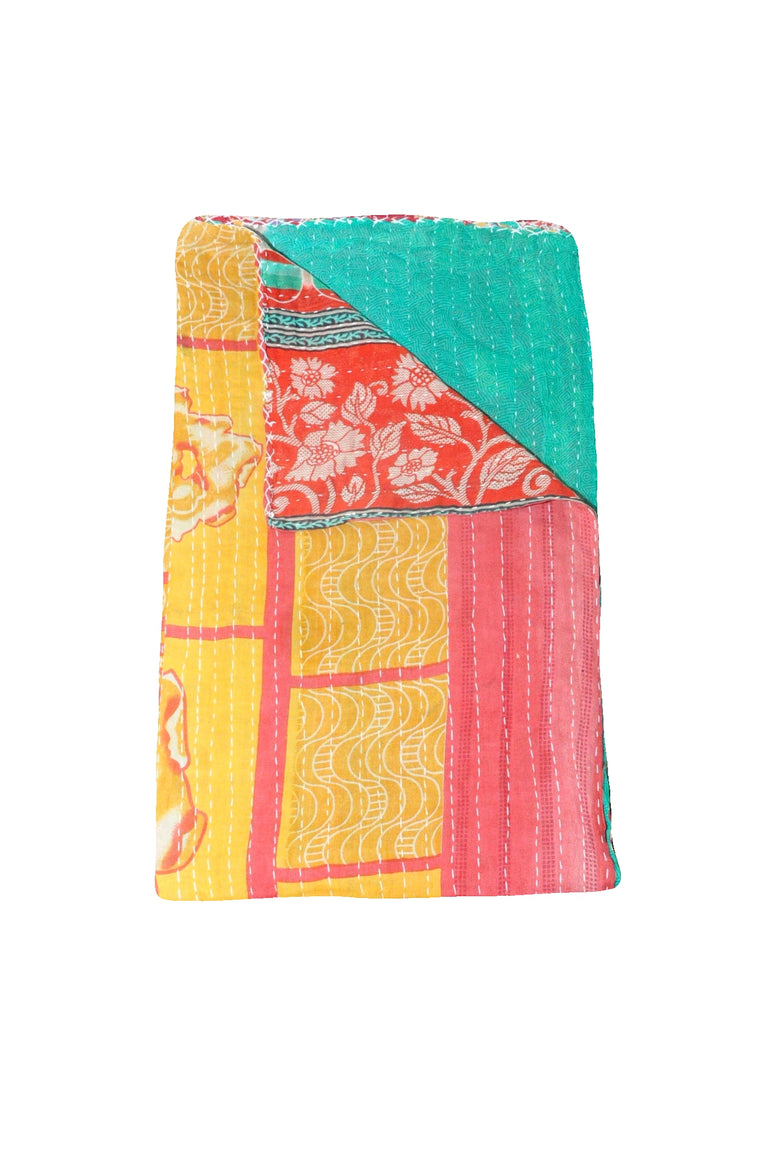 Soft Cotton Quilted Blanket Vintage Kantha Throw Quilt