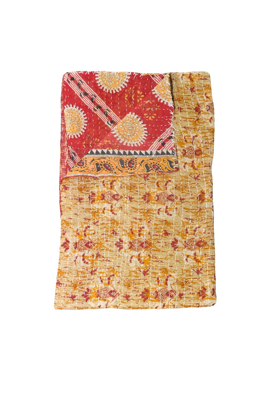 floral pattern kantha quilt throw