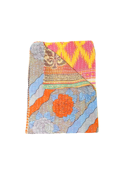 cotton sari kantha throw blanket