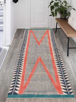Machine Washable Runner Rug, Washable Hallway Runner, Hand Block Print Cotton Runner