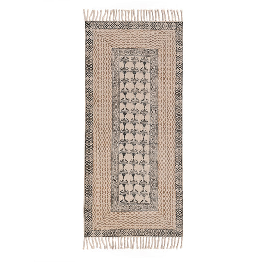 Machine Washable Runner Rug, Block Print Cotton Runner for Hall/Entryway, Picnic Beach Mat
