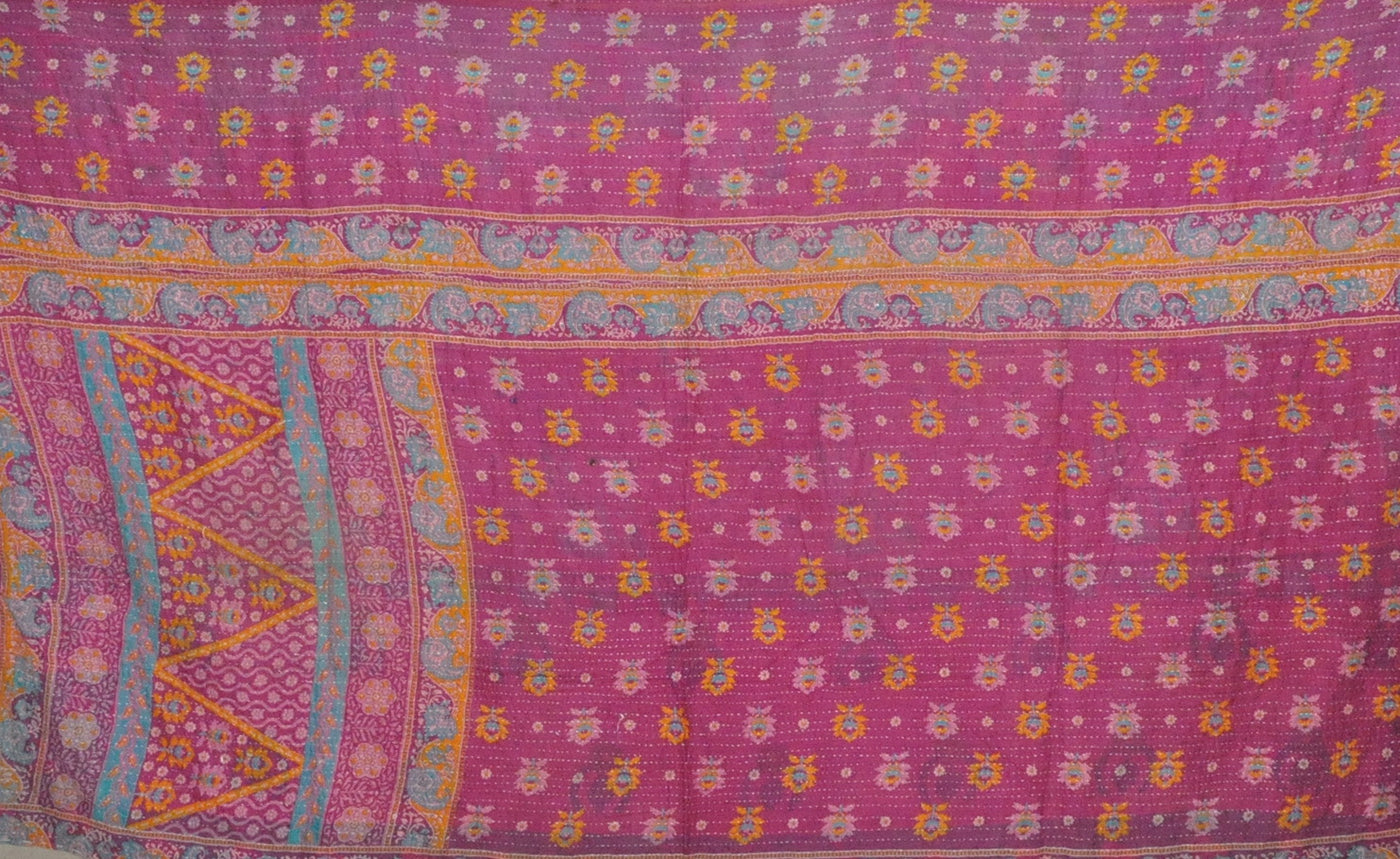 hand quilted twin kantha bed cover