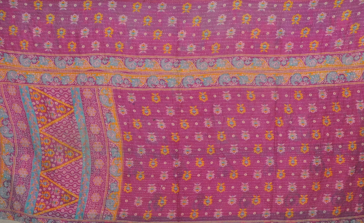 hand quilted twin kantha bed cover