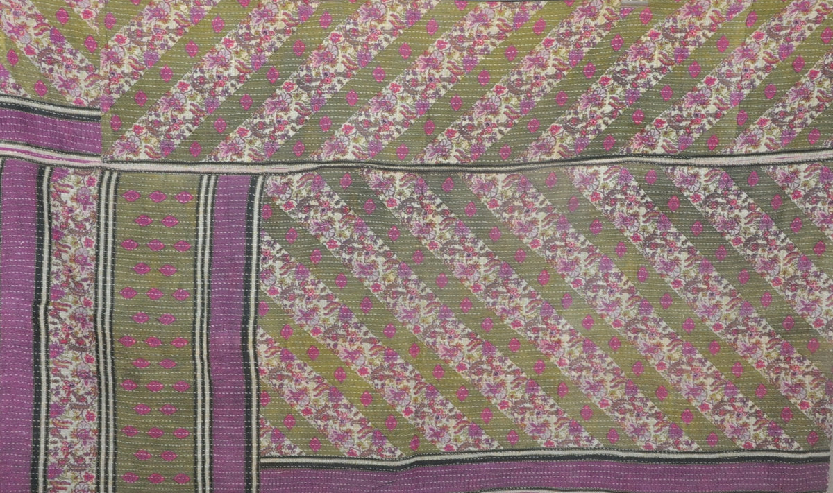 floral pattern kantha quilt in twin size