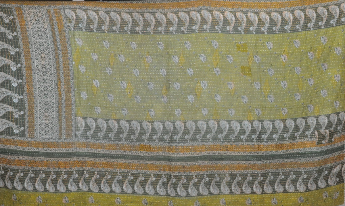 hand stitched cotton sari kantha throw sofa cover