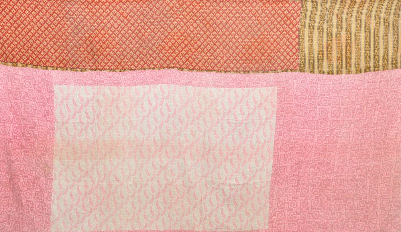 Rich Vintage Kantha Sari Throw for Sofa