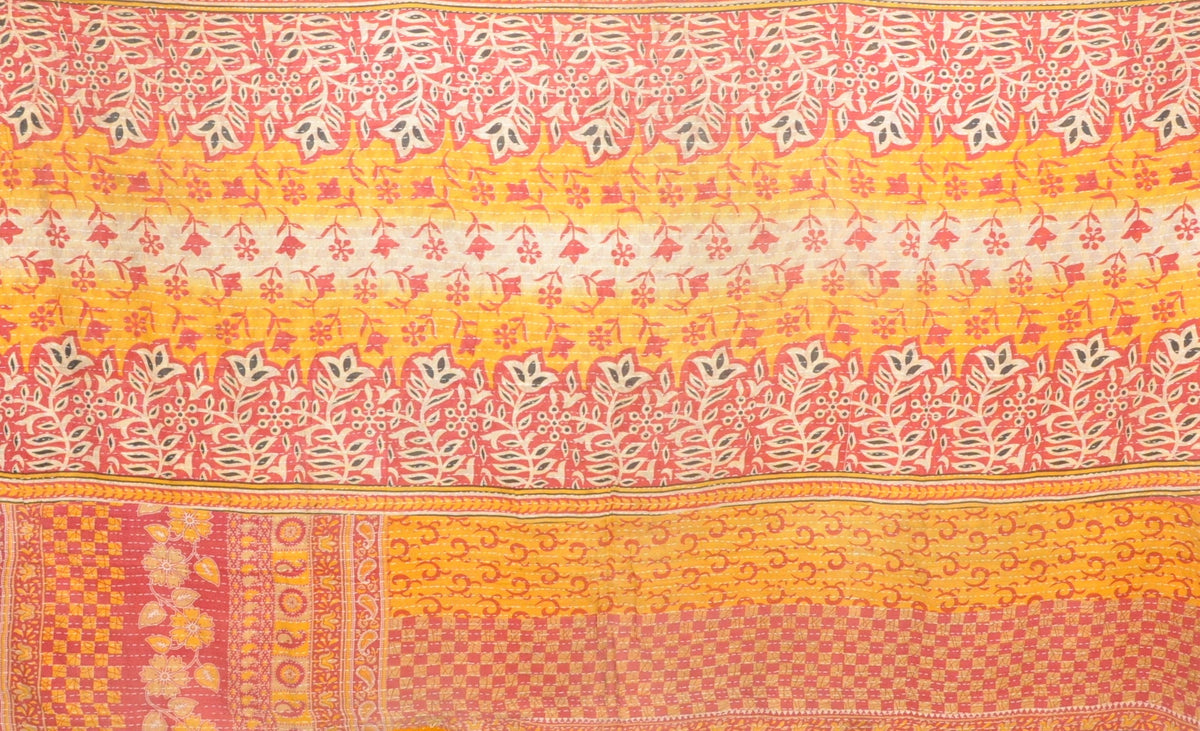 hand stitched cotton sari kantha blanket