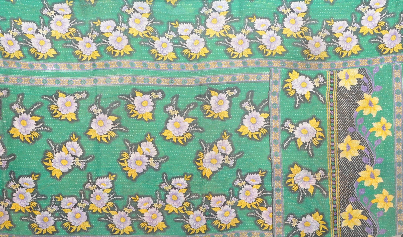 floral pattern kantha sofa throw quilt