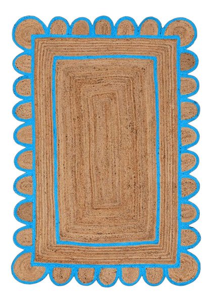 Hand-Braided Natural Jute Dining Area Scalloped Rugs 4 X 6