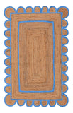 Blue Trim Scalloped Runner Rugs for Bedroom & Living Room ON SALE