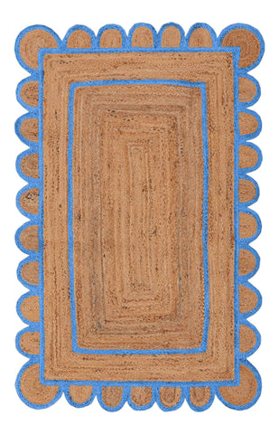 Blue Trim Scalloped Runner Rugs for Bedroom & Living Room ON SALE