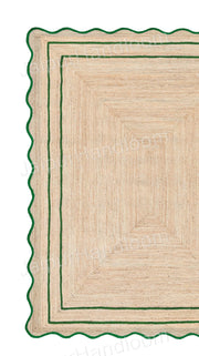 Emerald Green Scallop Jute Rugs Wavy Edge Jute Rugs Runner Sisal Doormats