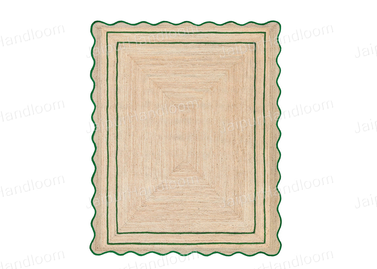Emerald Green Scallop Jute Rugs Wavy Edge Jute Rugs Runner Sisal Doormats