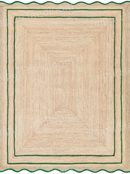 Emerald Green Scallop Jute Rugs Wavy Edge Jute Rugs Runner Sisal Doormats