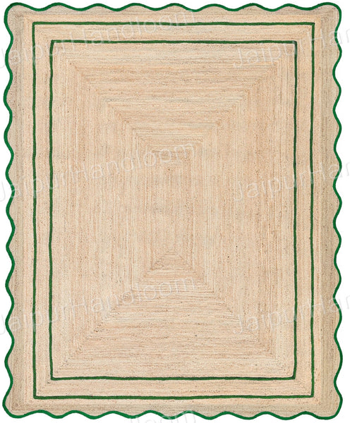 Emerald Green Scallop Jute Rugs Wavy Edge Jute Rugs Runner Sisal Doormats