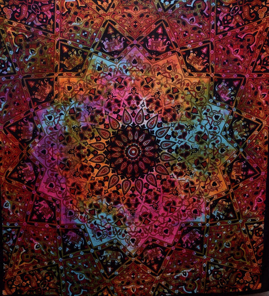 Colorful elephant tapestry Tie dye Tapestry Hippie Trippy Wall Tapestries-Jaipur Handloom