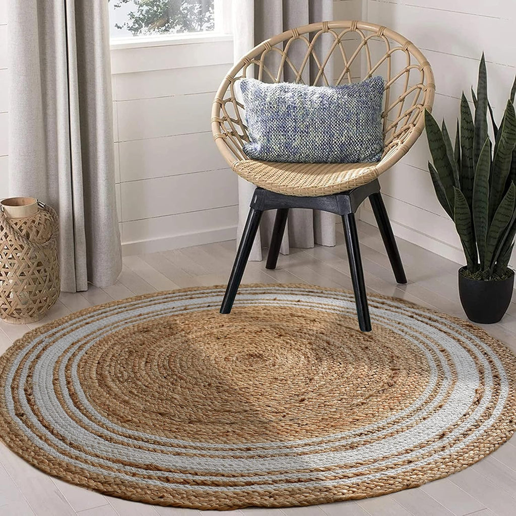 Farmhouse Decor Round Rug 10' Braided Jute Round Area Rug 5X5 for Livi