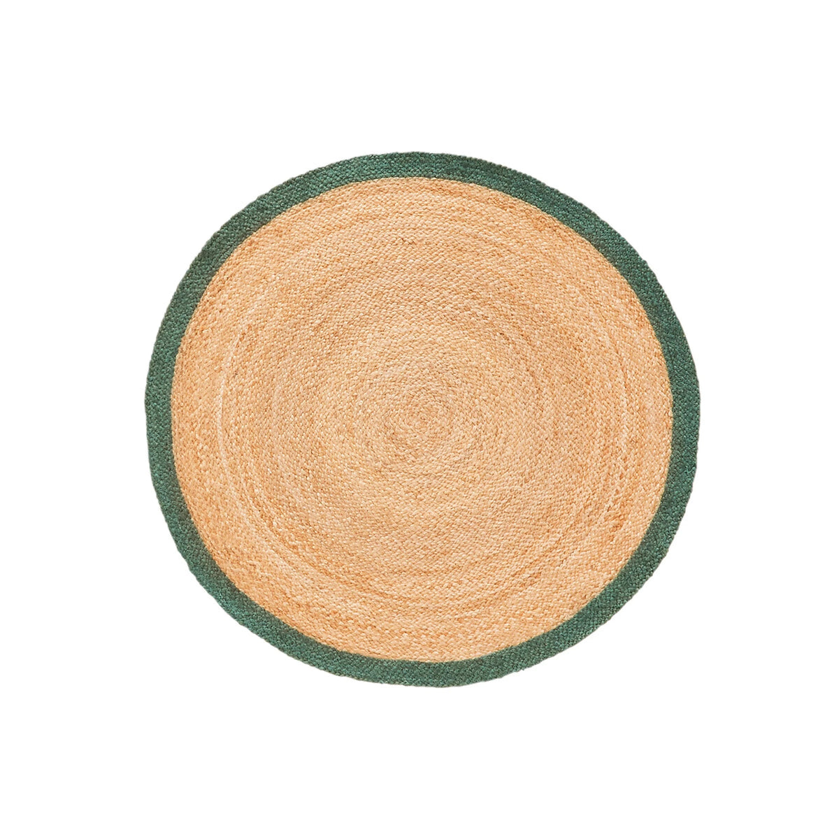 Farmhouse Green Bordered Jute Round Rug for living room, braided round rug