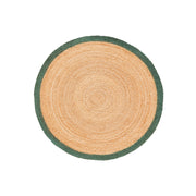 Farmhouse Green Bordered Jute Round Rug for living room, braided round rug