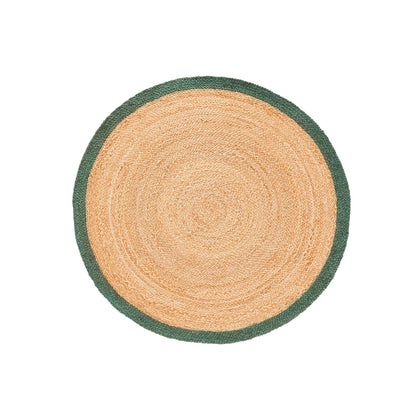 Farmhouse Green Bordered Jute Round Rug for living room, braided round rug
