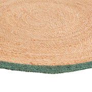 Farmhouse Green Bordered Jute Round Rug for living room, braided round rug