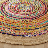 Farmhouse Jute Natural Round Area Rug, Round Chindi Rag Rug