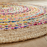 Farmhouse Jute Natural Round Area Rug, Round Chindi Rag Rug