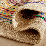 Farmhouse Jute Natural Round Area Rug, Round Chindi Rag Rug