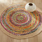 Farmhouse Jute Natural Round Area Rug, Round Chindi Rag Rug