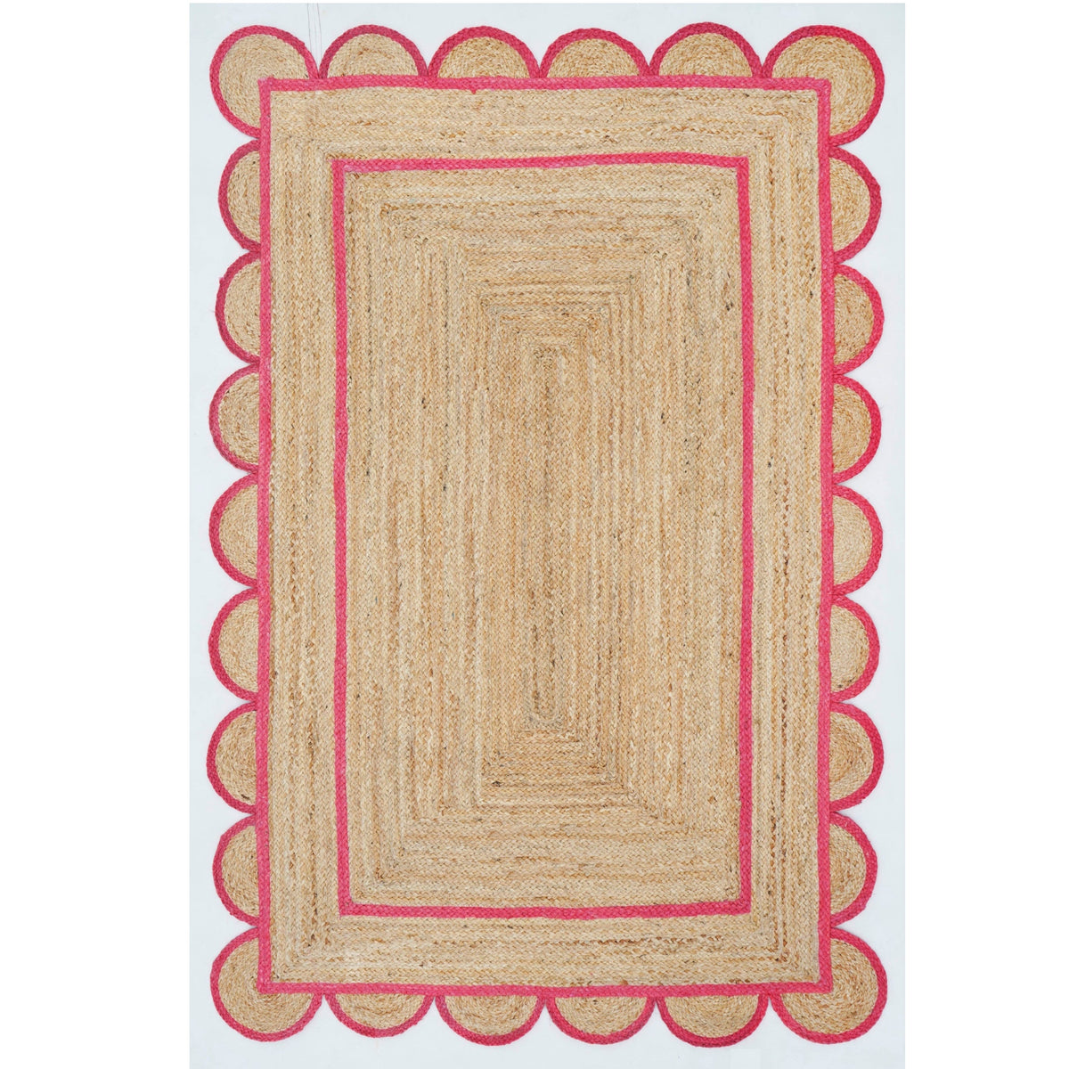 Flatweave Jute Rug 4'x6' Scalloped Rug Runner 4'x8' Jute Rug for Hallway 2.6'x12'