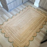 Green Jute Scalloped Runner Rugs 3'x16' Hemp Jute Scallop Rug for Bedroom 4'x6'