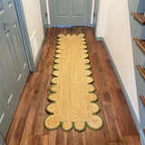 Green Jute Scalloped Runner Rugs 3'x16' Hemp Jute Scallop Rug for Bedroom 4'x6'