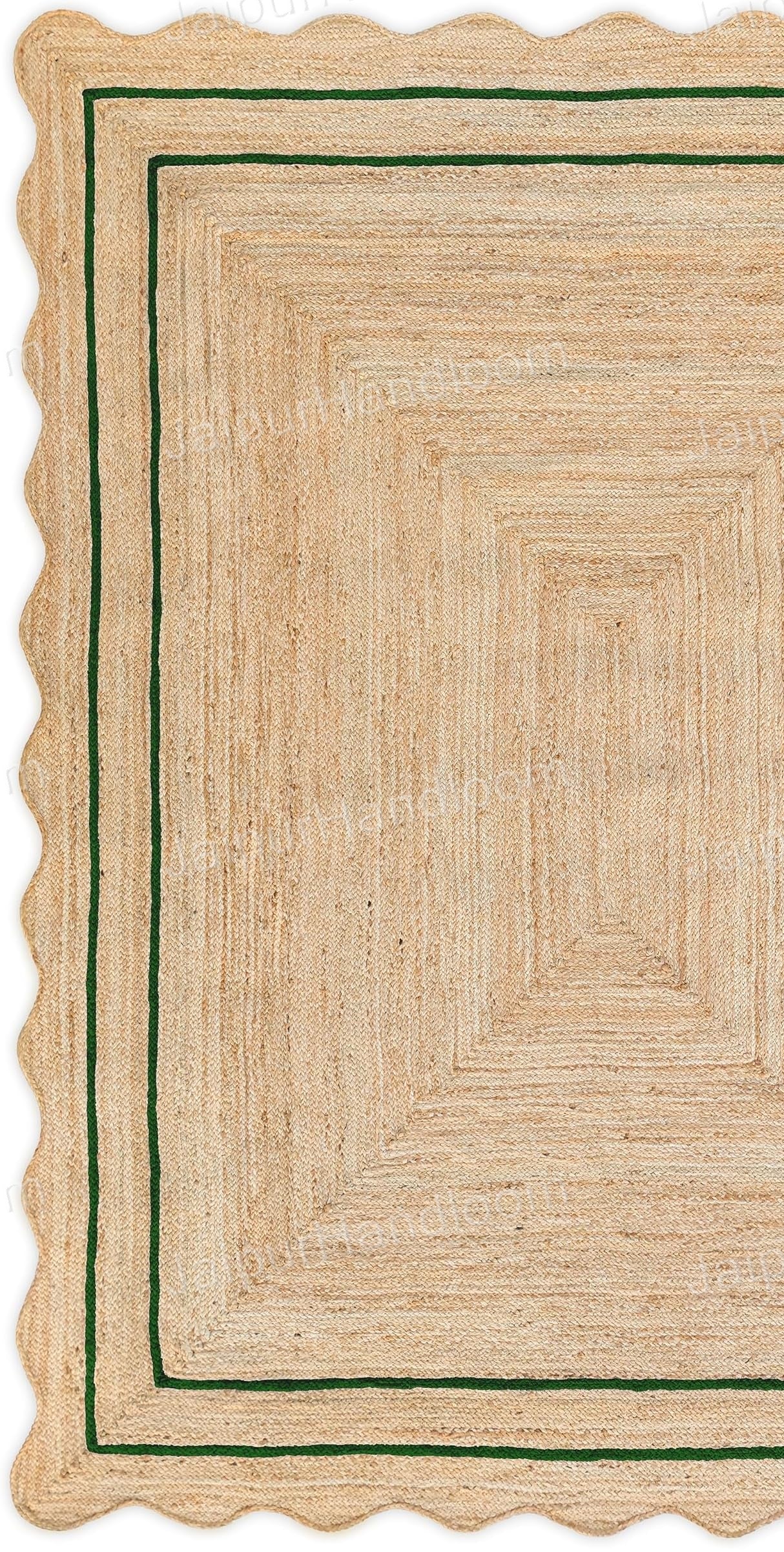 Green Scalloped Jute Rug Wavy Scalloped Rug Custom Size Rugs Hallway Rugs