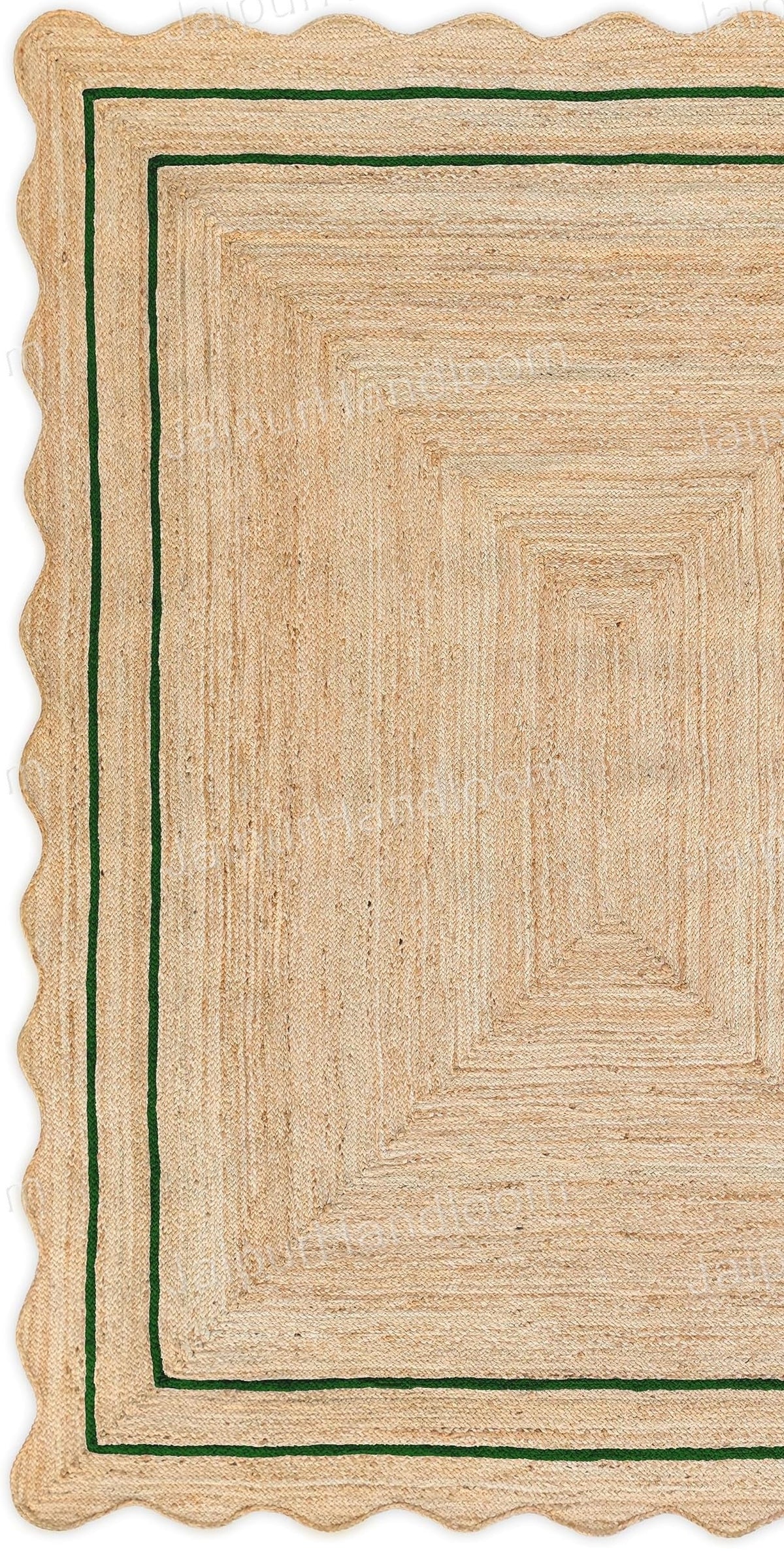 Green Scalloped Jute Rug Wavy Scalloped Rug Custom Size Rugs Hallway Rugs