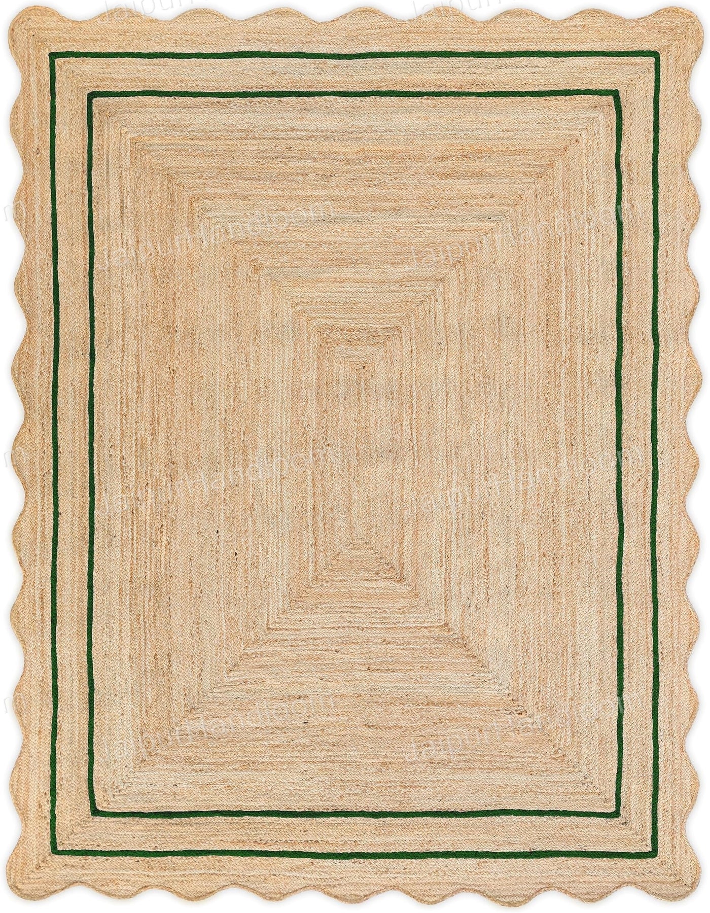 Green Scalloped Jute Rug Wavy Scalloped Rug Custom Size Rugs Hallway Rugs