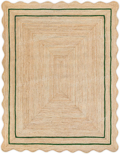 Green Scalloped Jute Rug Wavy Scalloped Rug Custom Size Rugs Hallway Rugs