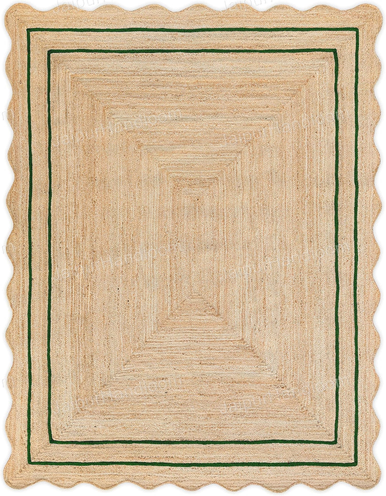 Green Scalloped Jute Rug Wavy Scalloped Rug Custom Size Rugs Hallway Rugs