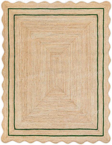 Green Scalloped Jute Rug Wavy Scalloped Rug Custom Size Rugs Hallway Rugs